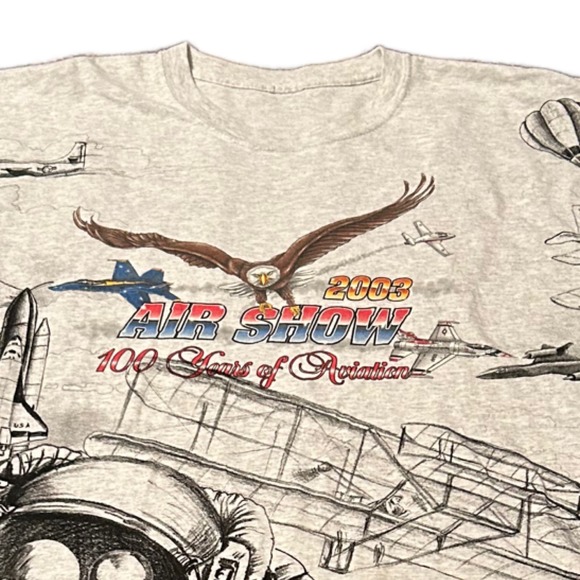 Y2K 2003 AOP Allover Print Air Show 100 Years Of Flight T Shirt / Men’s 2XL * - Picture 3 of 5